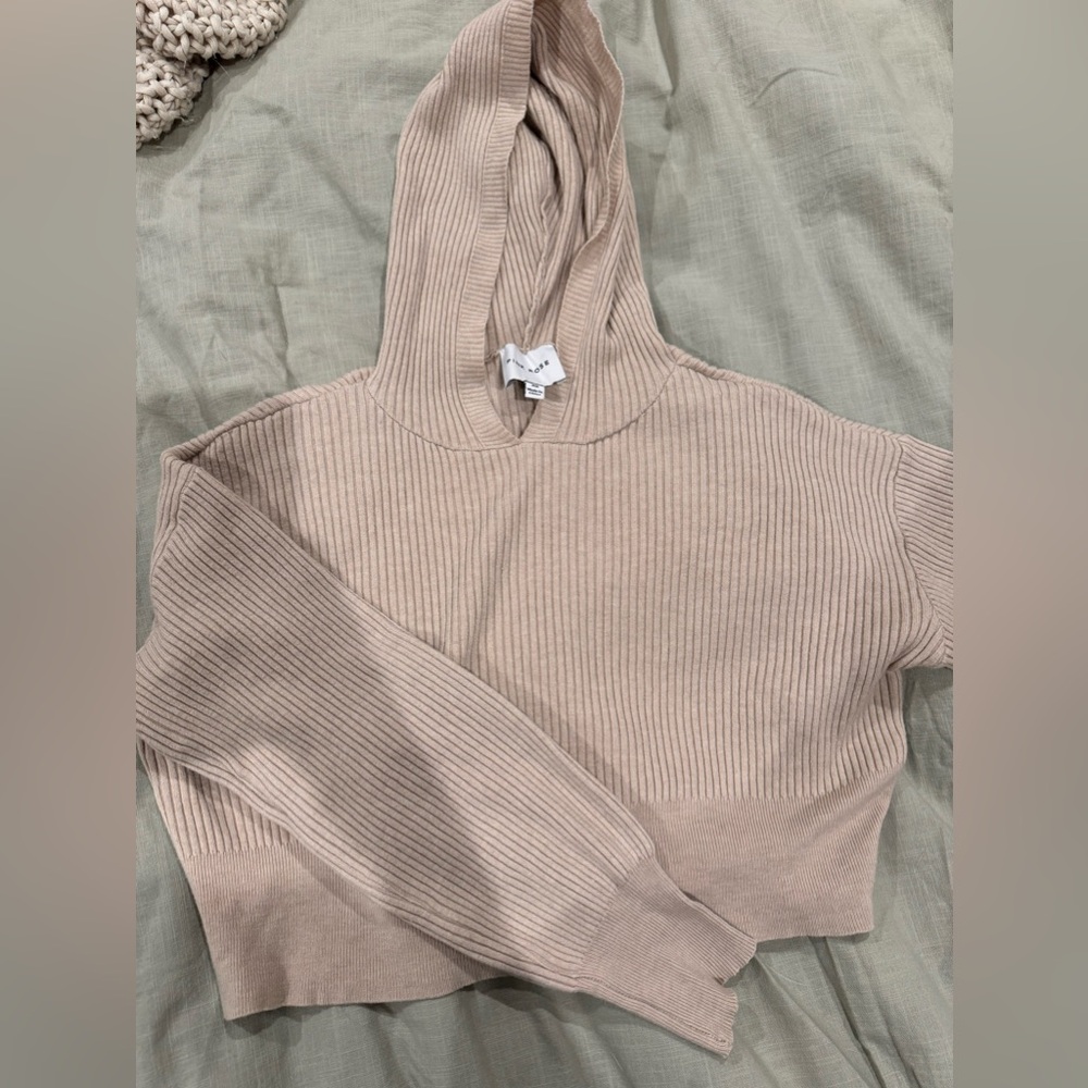 Primrose beige ripped cropped hoodie